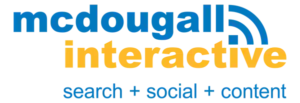 A blue and yellow logo for mcdougall interactive