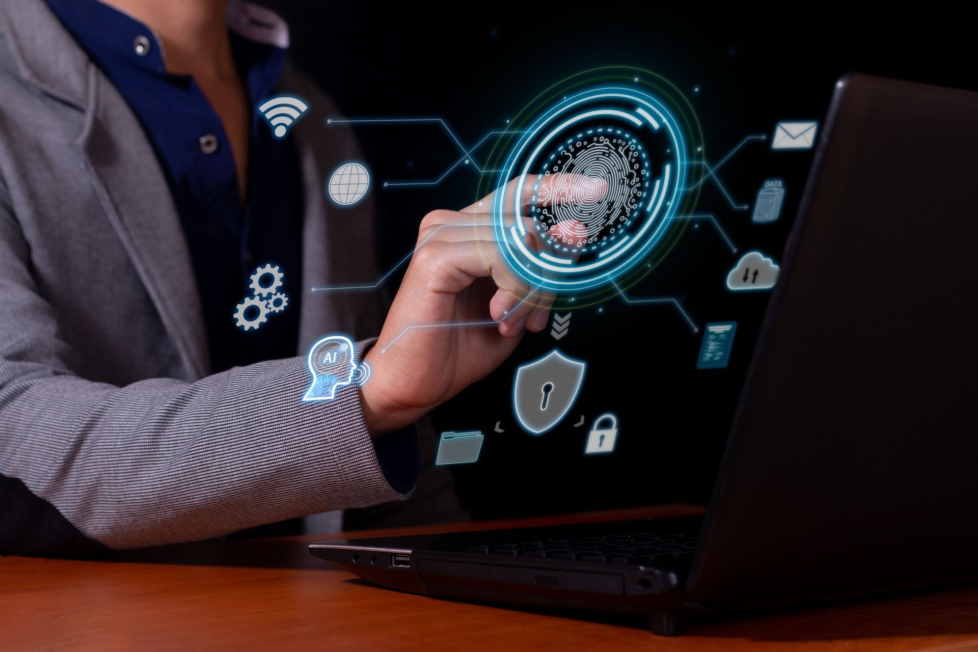 worker using biometrics to test cybersecurity