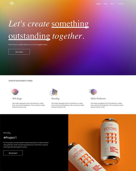 A landing page for a company called let 's create something outstanding together.