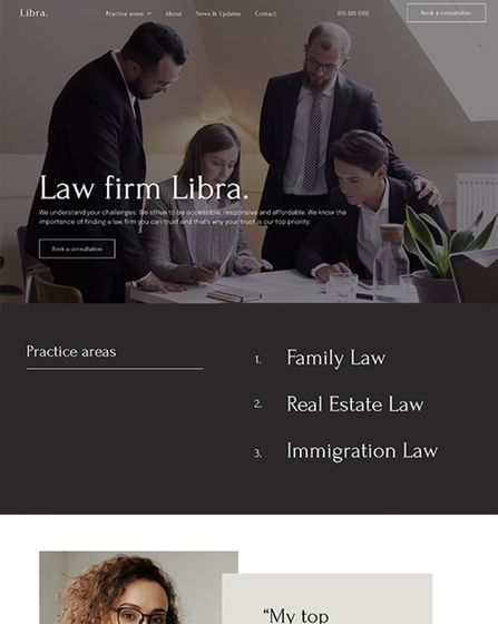 A screenshot of a website for a law firm called law firm libra.