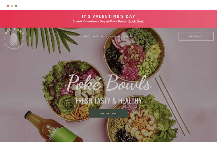 A screenshot of a website for poke bowls.