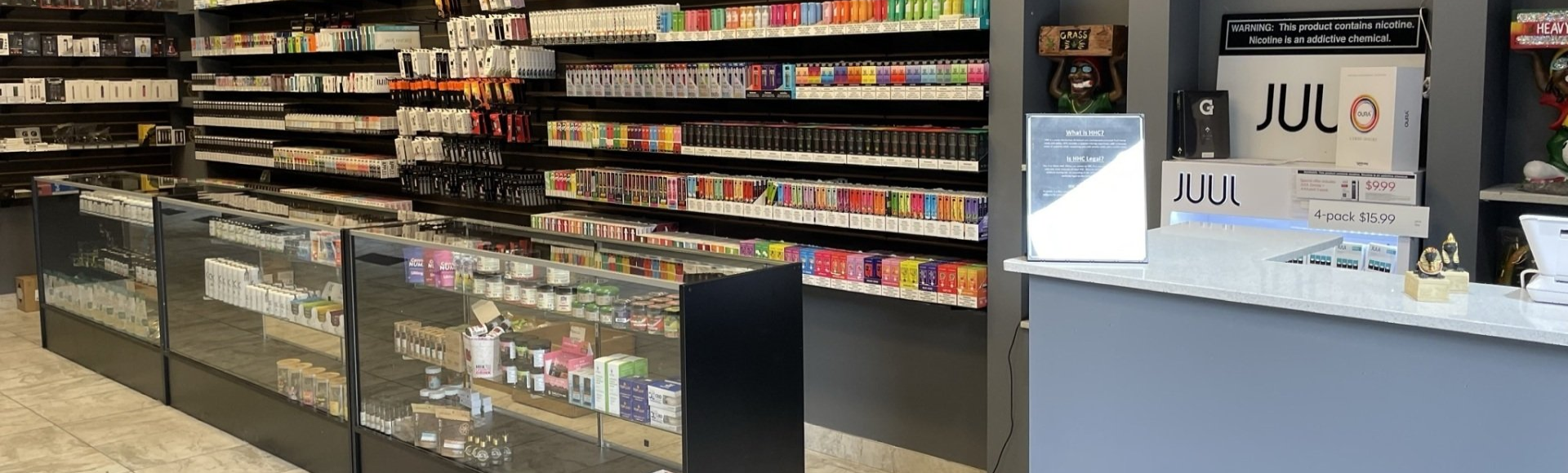 Picture of vaping products section at Mountain Ridge Vape Smoke Cigar shop in Scottsdale