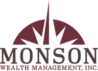Logo for Monson Wealth Management, Inc. featuring a maroon compass-style design above the company name in dark grey text.