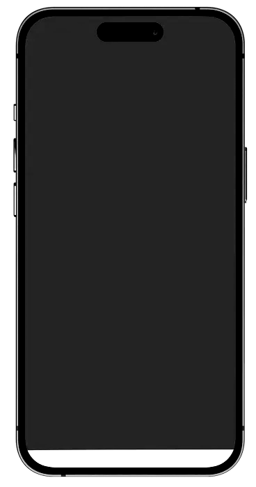 Smartphone with a black screen and a pill-shaped cutout at the top. Silver frame.