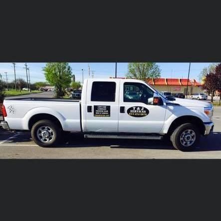 A white pickup truck is parked in a parking lot