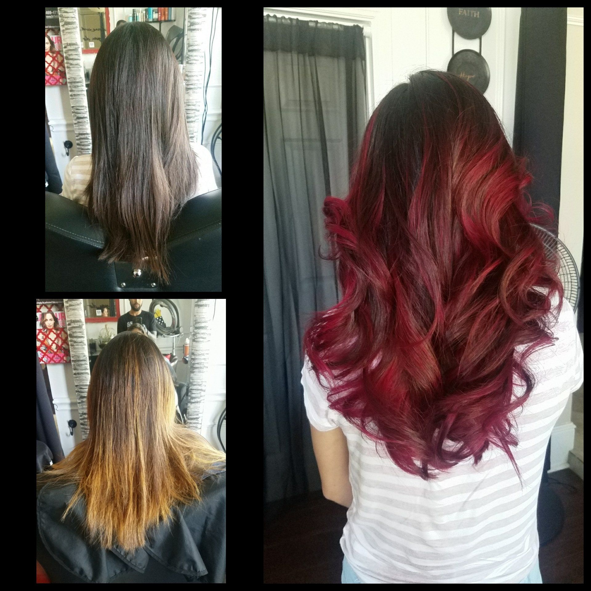 A before and after photo of a woman with red hair