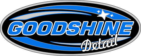 A black oval logo with blue swoosh accents, reading