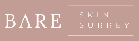 A logo for bare skin surrey on a pink background.