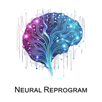 Neural Reprogram logo featuring a futuristic abstract design representing cognitive transformation and subconscious reprogramming.
