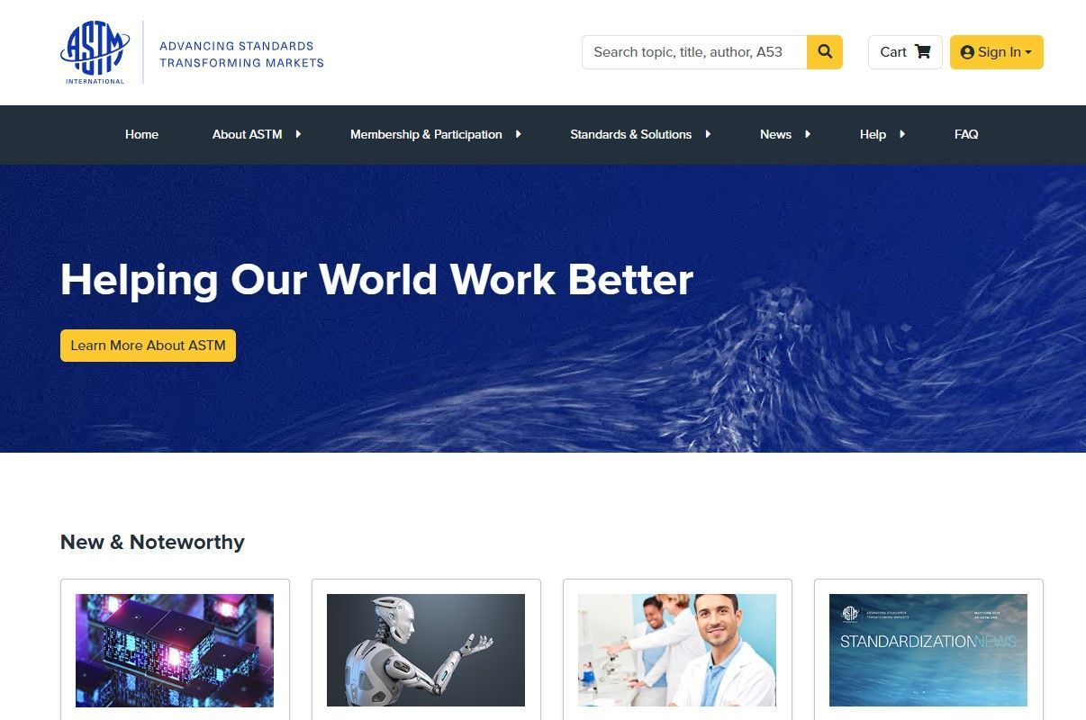 American Society for Testing and Materials homepage