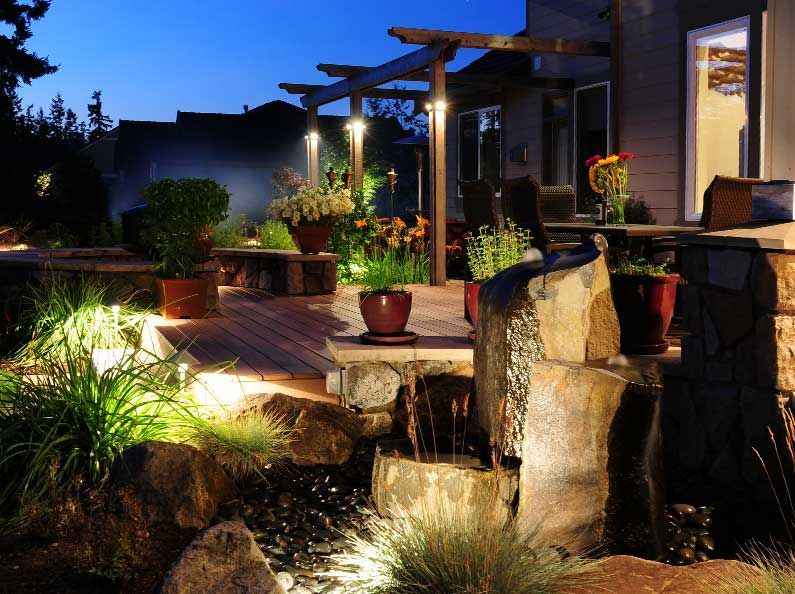 beautiful landscaping at night