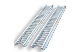 A pair of aluminum ramps on a white background.