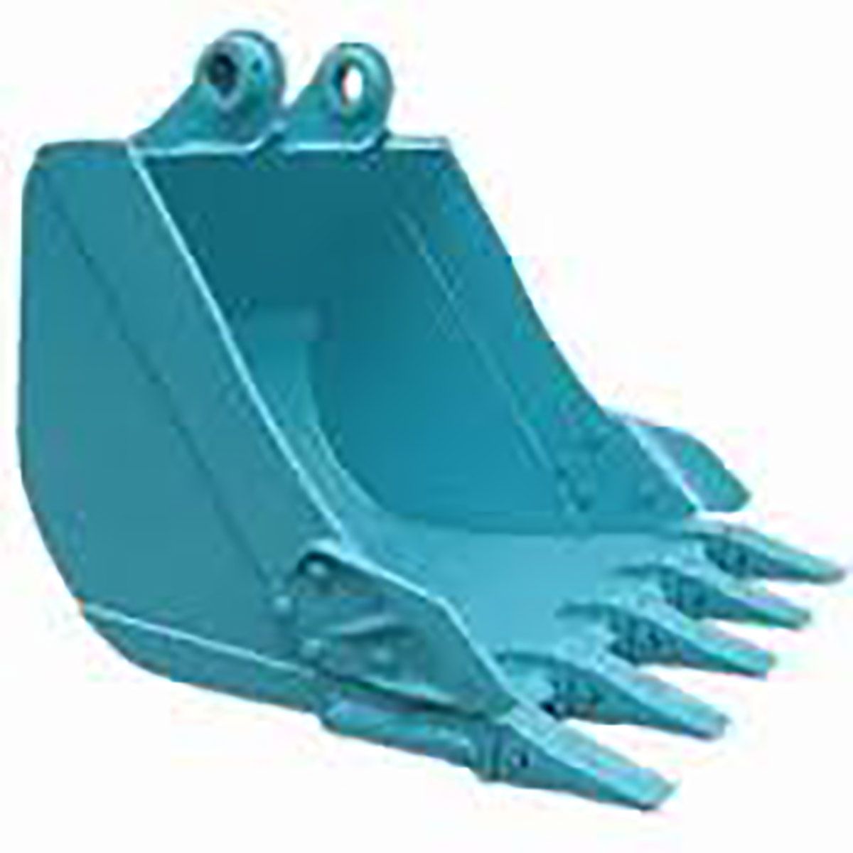 A blue bucket with teeth on a white background.