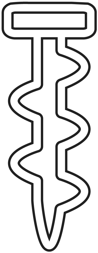 A black and white drawing of a corkscrew on a white background.