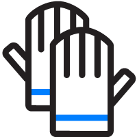A pair of gloves with a blue stripe on them.