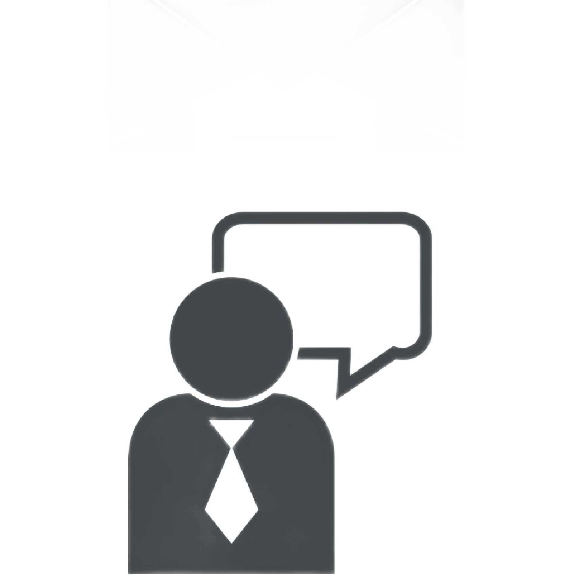 A man in a suit and tie is talking with a speech bubble.