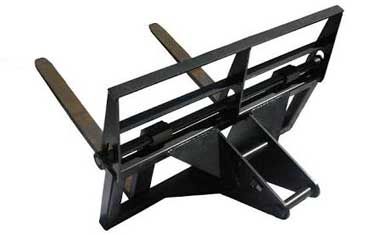 A pair of forks attached to a metal frame on a white background.