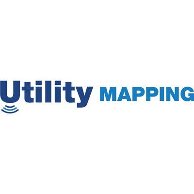 The logo for utility mapping is blue and white on a white background.