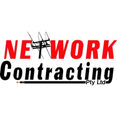 A red and black logo for network contracting pty ltd