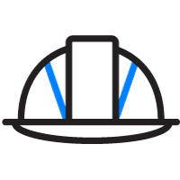An icon of a hard hat with blue stripes on it.