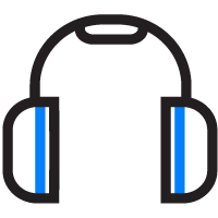 A pair of blue and black headphones on a white background.