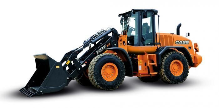 A case wheel loader with a black bucket on a white background