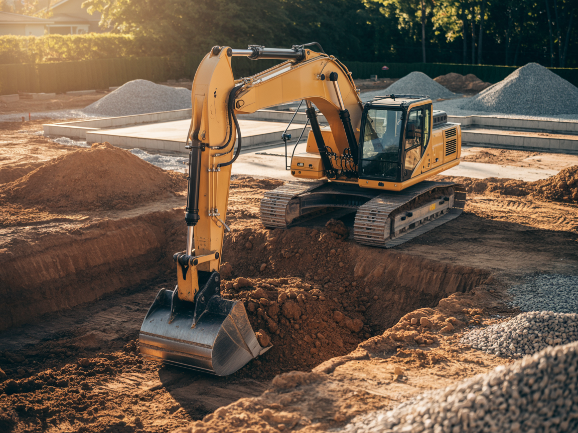 an orange excavator is digging a hole in the dirt