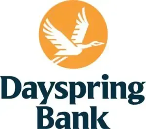 A dayspring bank logo with a bird in a circle