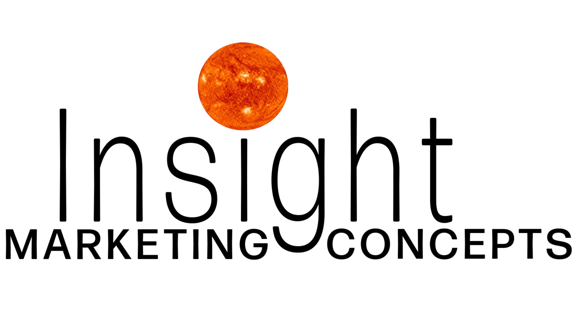 A logo for insight marketing concepts with an orange circle in the middle