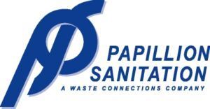 A logo for papillion sanitation a waste connections company