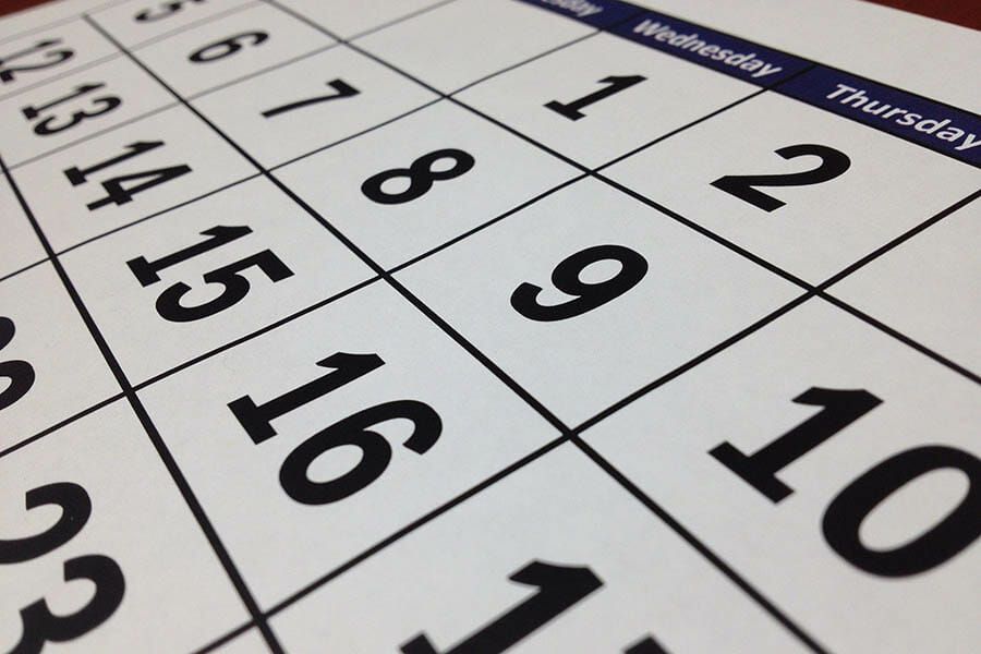 A calendar shows that wednesday is the first day of the month