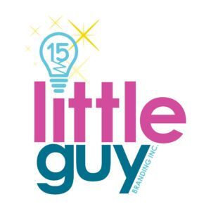 A logo for little guy branding inc. with a light bulb