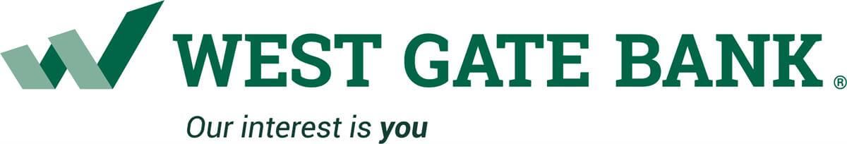 A logo for west gate bank that says our interest is you