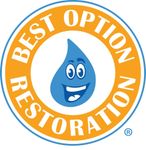 Logo: Orange and blue circle, "BEST OPTION RESTORATION" surrounds smiling water droplet.