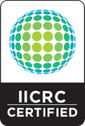 IICRC Certified logo: blue and green sphere over a black rectangle with