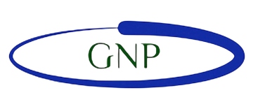 A blue circle with the word gnp on it