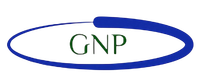 A blue circle with the word gnp on it
