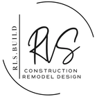 Logo with blue, yellow, and red circle. Three upward pointing arrows with "RLS" text. "Construction Remodel Design" below.