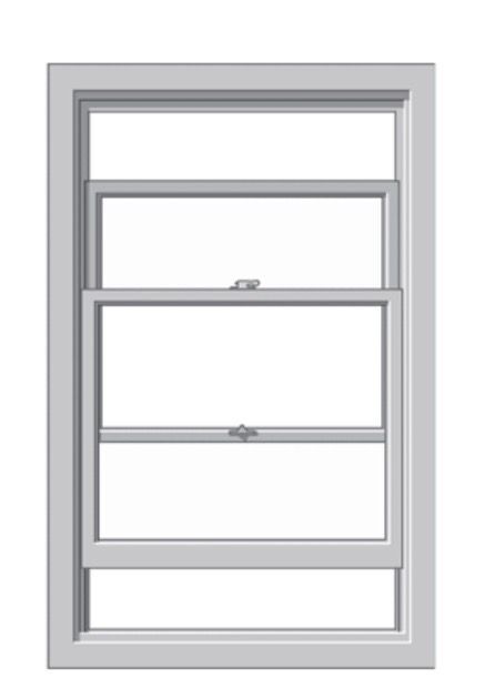 Double-hung white window with two panes of glass, viewed from the front.