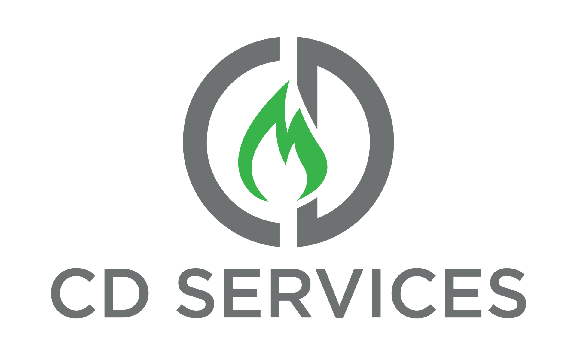 a logo for a company called CD Services with a green flame in the middle.