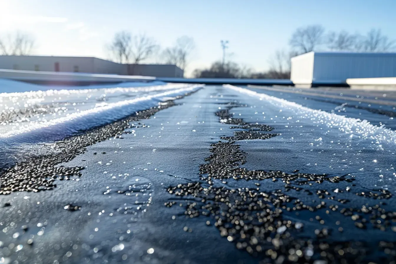 Residential roof maintenance in progress on sunny day in Madison WI.