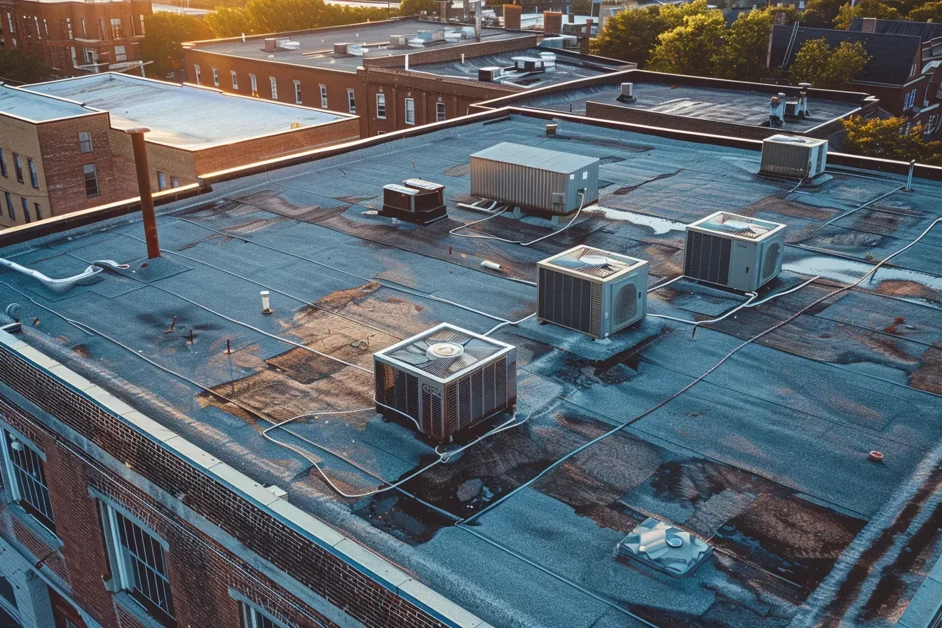 Commercial Flat Roof Repair Madison WI with elastomeric coating for reflective and waterproof finish.