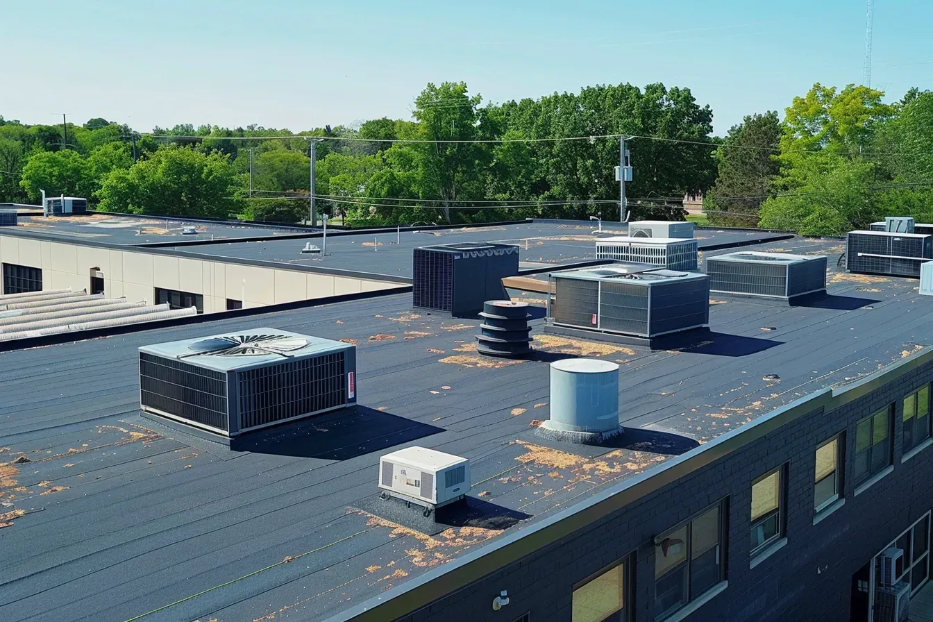 Madison WI Commercial Roofing Experts installing flat roofs on schools and warehouses.