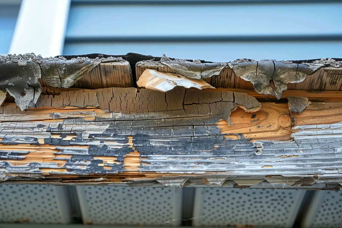Clogged gutter cleanup and soffit inspection during maintenance in Madison WI.