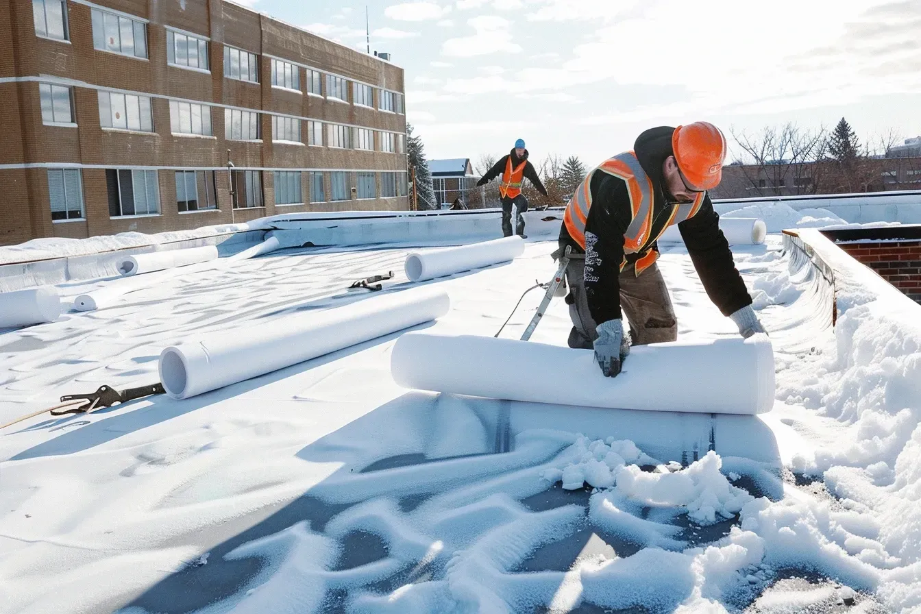 High-slope shingle roofing being secured in Madison WI.