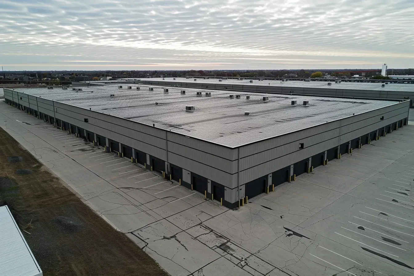 EPDM Commercial Flat Roofing Madison WI applied on office buildings with seamless waterproofing.