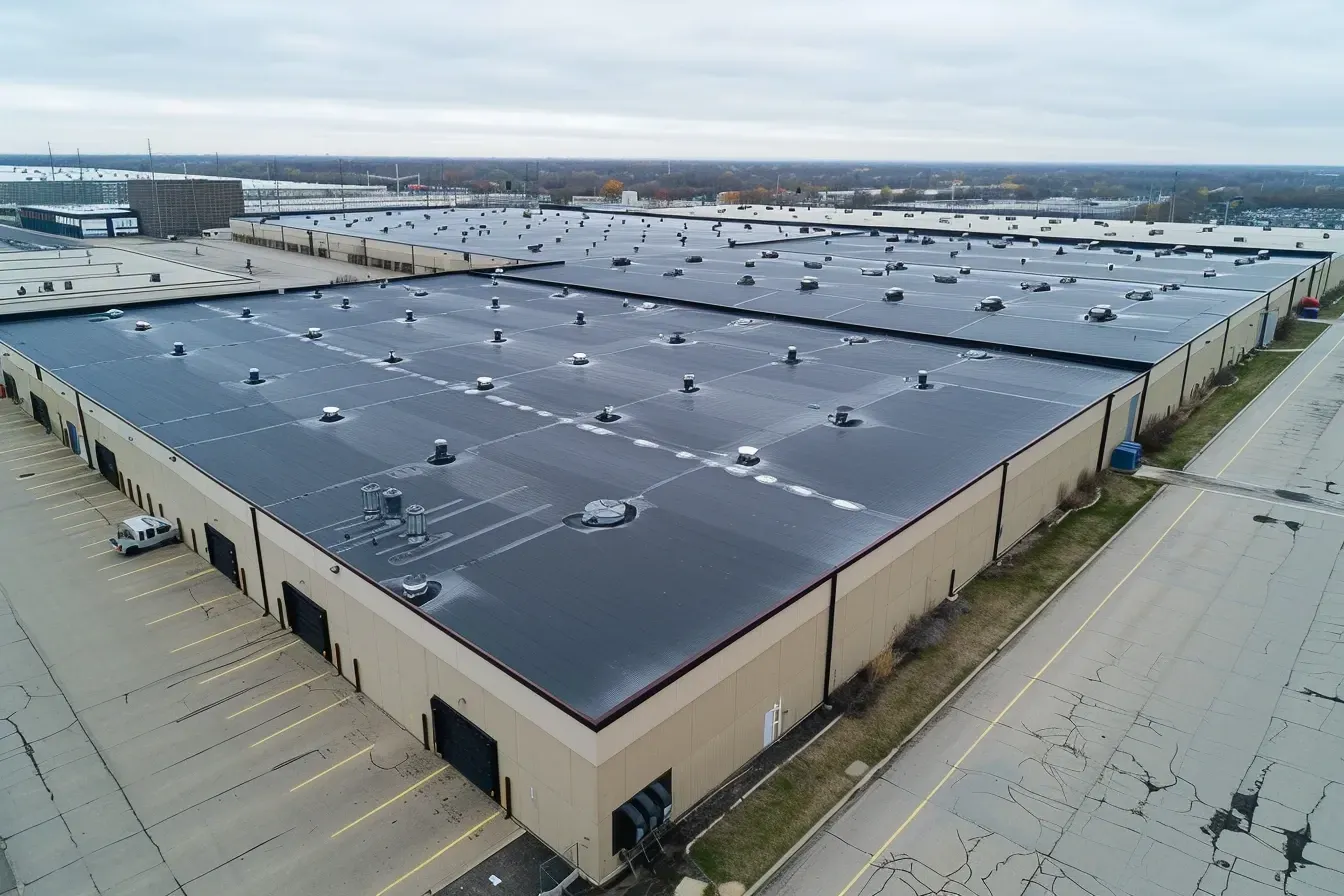 Flat Roof Installation for Commercial Buildings Madison WI using tapered insulation and heat-welded seams.