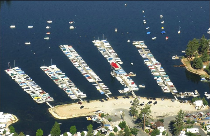 Aerial image of Holloway's Marina in Big Bear Lake