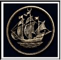 brass badge of pirate ship