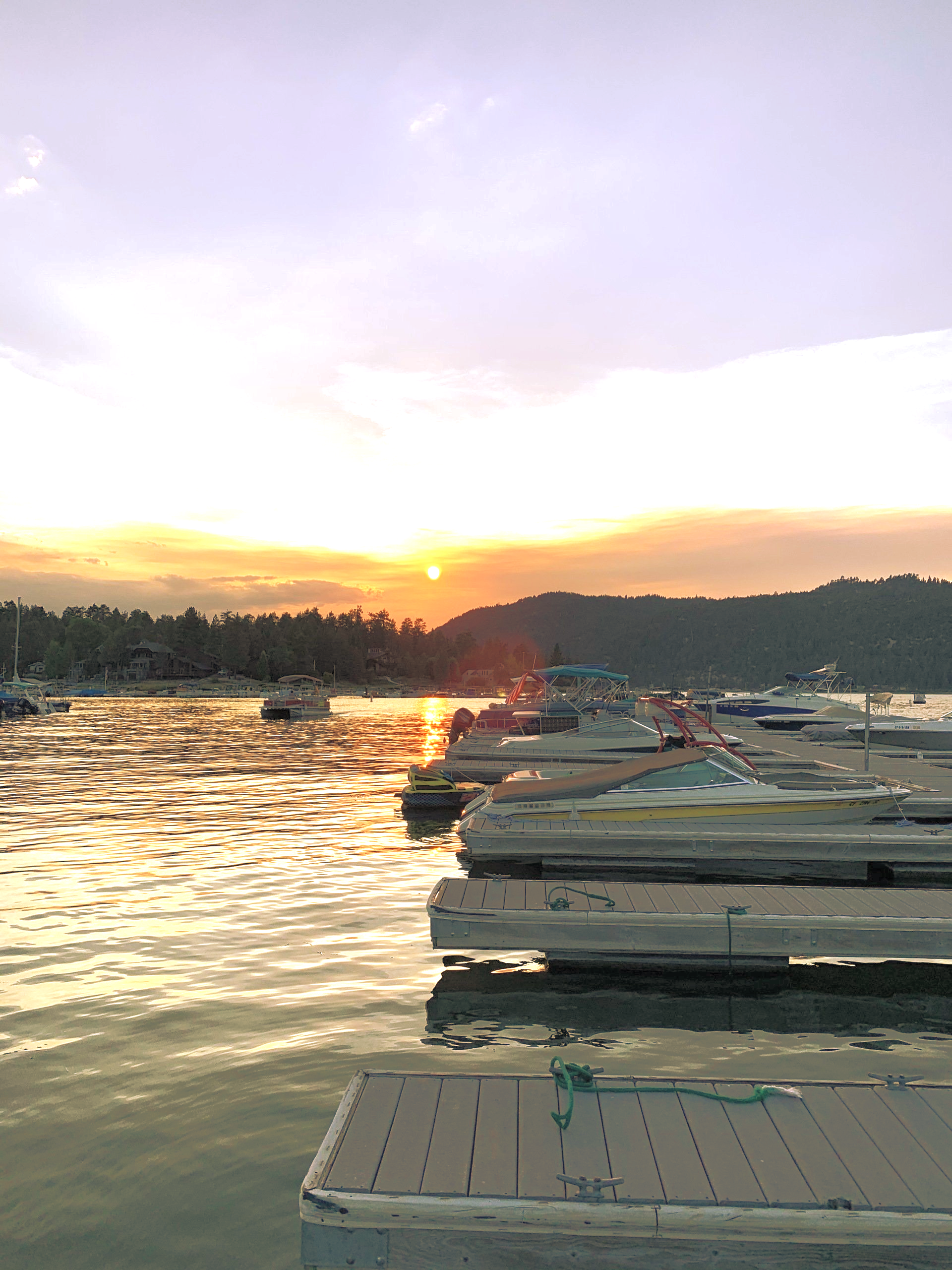 Boat slip on lake during the sunset